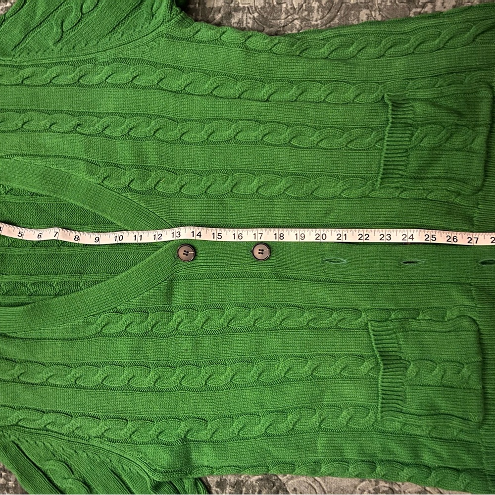 THE GREAT. True Green Cable-Knit Cotton Blend Grandpa Cardigan - Picture 8 of 9